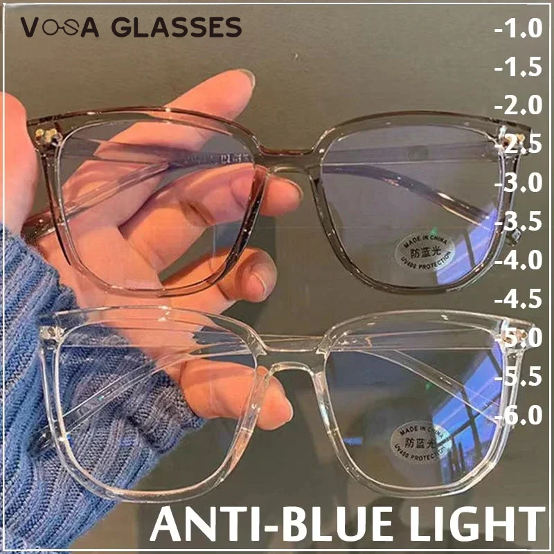 2023 Oversized Transparent Frame Myopia Glasses Women Men Anti-Blue Light Square Eyewear Optical Spectacle Eyeglasses  0 to -600