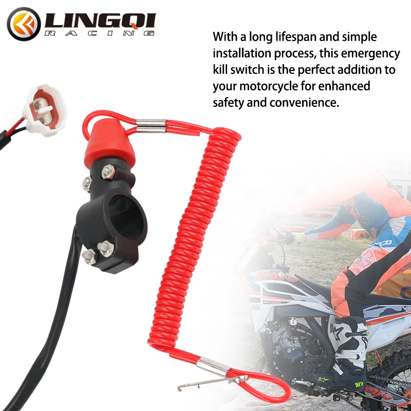 LINGQI RACING Motorcycle Switch Engine Lanyard Urgent Emergency Kill Stop Switches Push Button for Dirt Pit Bike ATV Quad