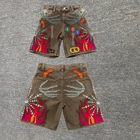 Embroidered Shorts Y2K Streetwear Man Woman Clothing Harajuku Hip Hop Baggy Denim Gym Shorts Gothic Summer Basketball Shorts