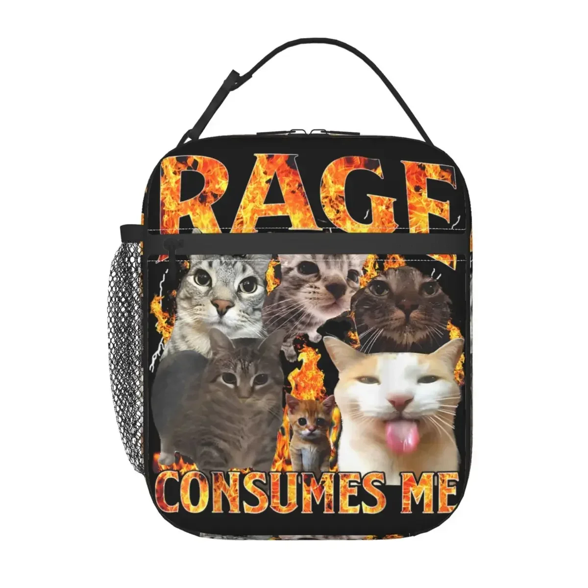 Custom Bag Custom Rage Is Consuming Me Silly Staring Cat Meme Retro 90s Lunch Bag Outdoor Picnic Lunch Box For Child Tote Food B