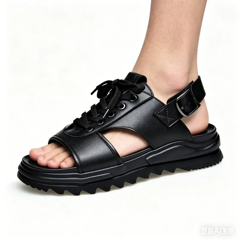 

Platform Men's Gladiator Sandals Summer Genuine Leather Shoes Man Slippers Non-slip Bottom Casual Business Shoes for Men Summer