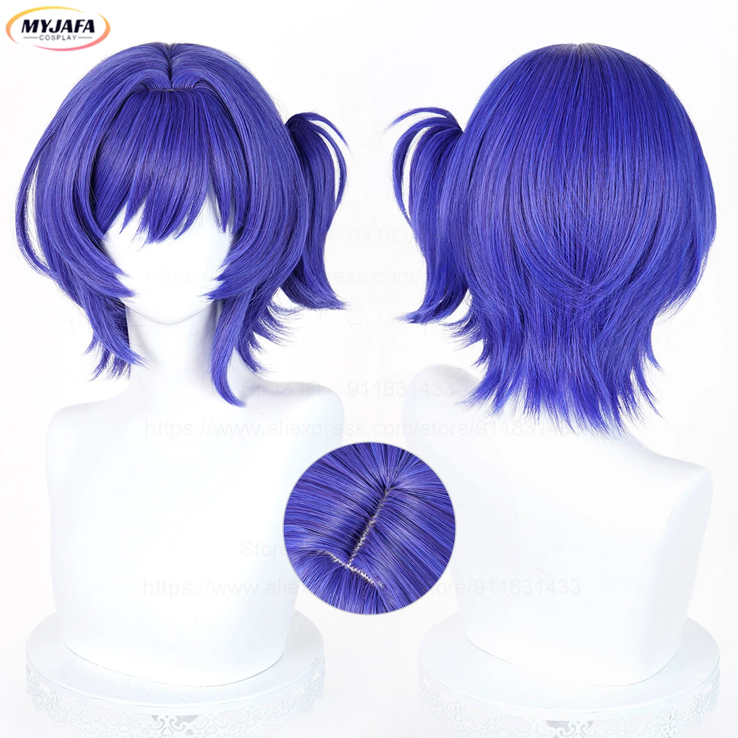 

Высококачественный парик для косплея, короткий синий парик с имитацией кожи головы и хвостом, термостойкий, из синтетических волос, для вечеринок и аниме, + шапочка для парика