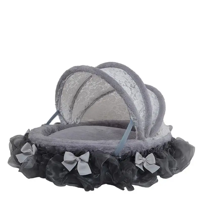 

Fluffy Winter Warm Deluxe Dog Cat Pet Cradle Bed Sofa with Fleece Plush Fuzzy Velvet Puppy Kitten Princess Luxury Items Gray