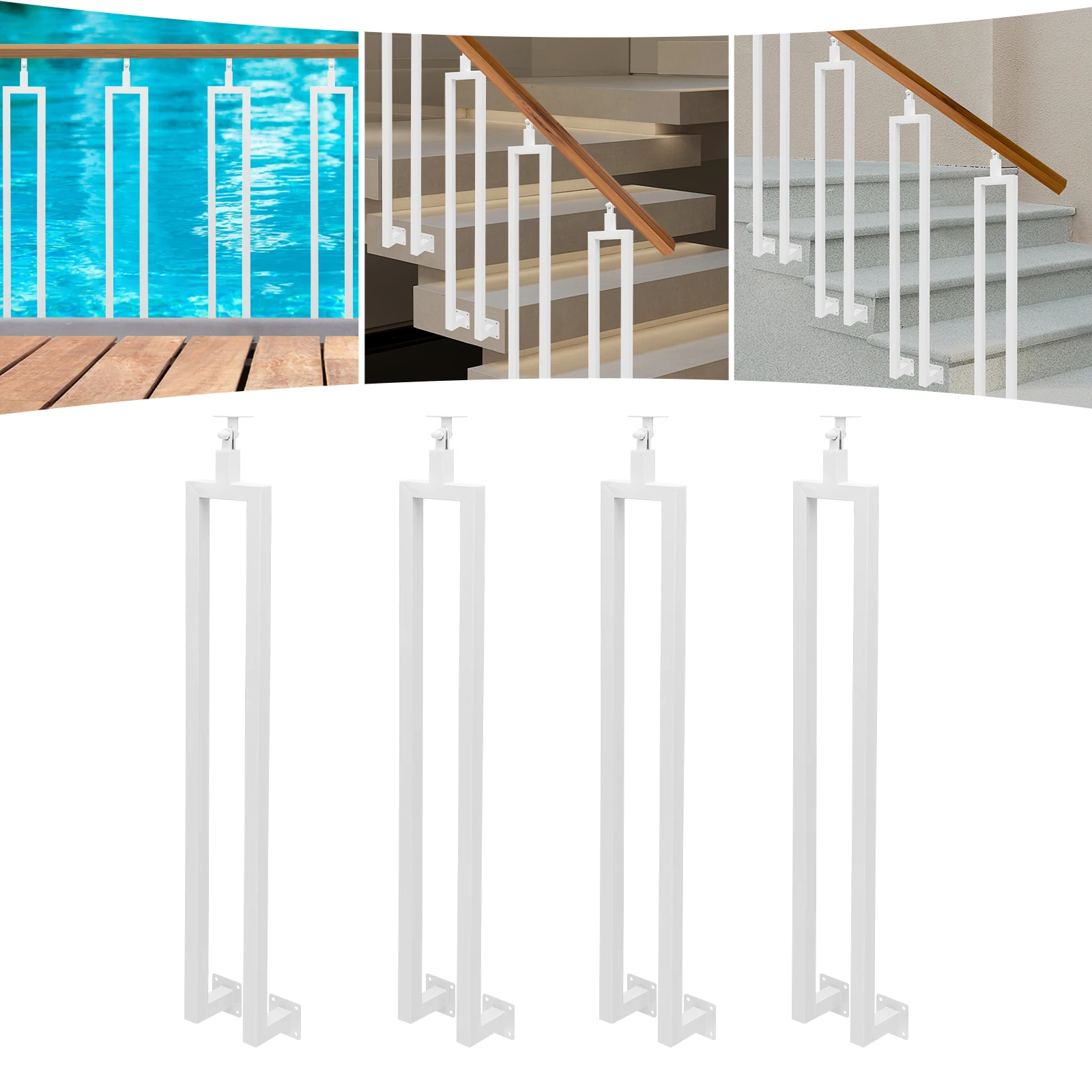 4 Pcs/6 Pcs Adjustable Stair Railing Posts Iron Baluster Posts for Deck/Balcony Stair Guardrail Posts