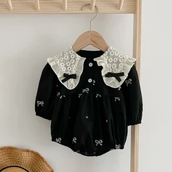 2024 New Spring 0-24M Baby Girls Clothing Toddler Baby Girls Romper Long Sleeved Cotton Embroidery Splicing Infant Baby Jumpsuit