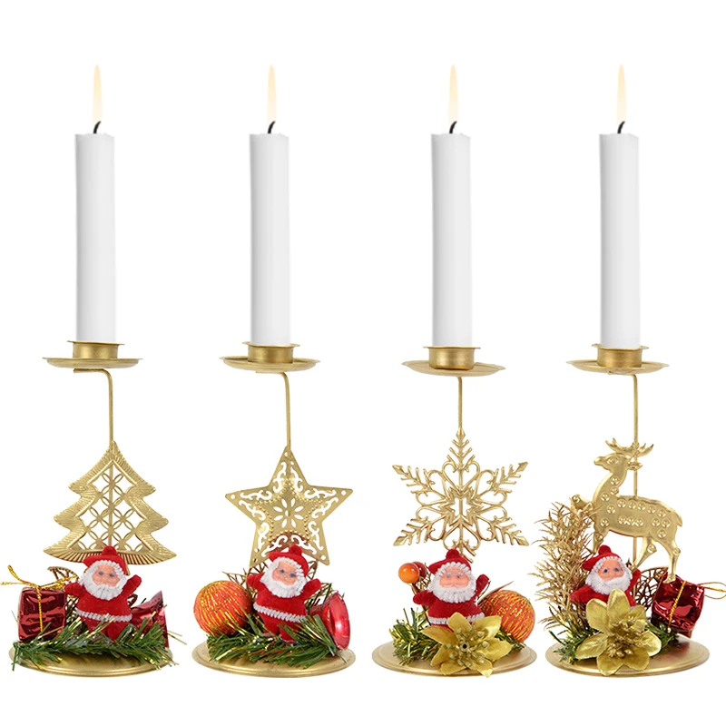 

1Piece Metal Santa Claus Candle Holder Elk Christmas Tree Candlestick with Ornament Xmas Table Centerpieces Living Room Decor