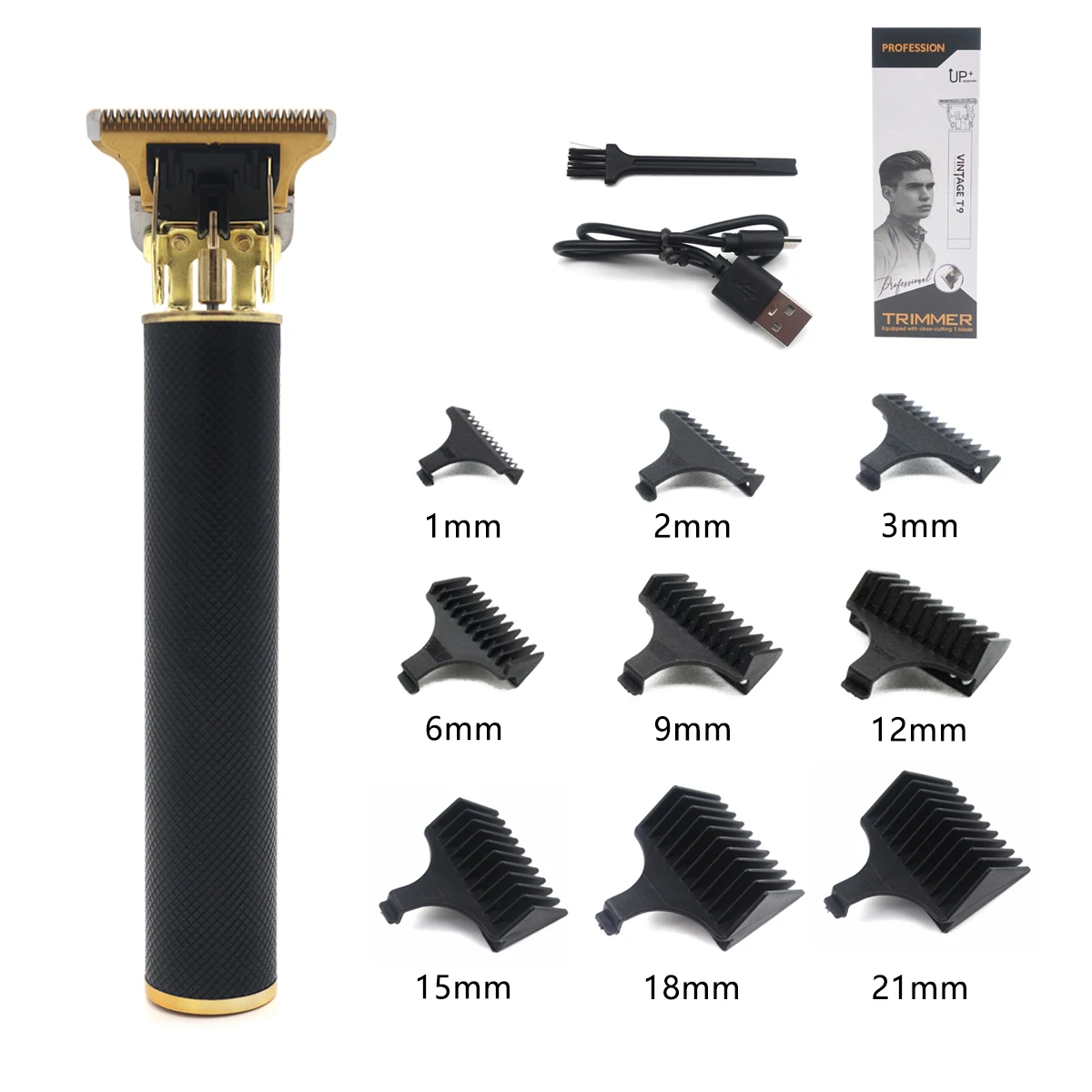 New T9 Electric Hair Trimmer USB Professional Shaver 0mm with Optional 9 Limit Combs Cutting Machine Portable for Men Haircut
