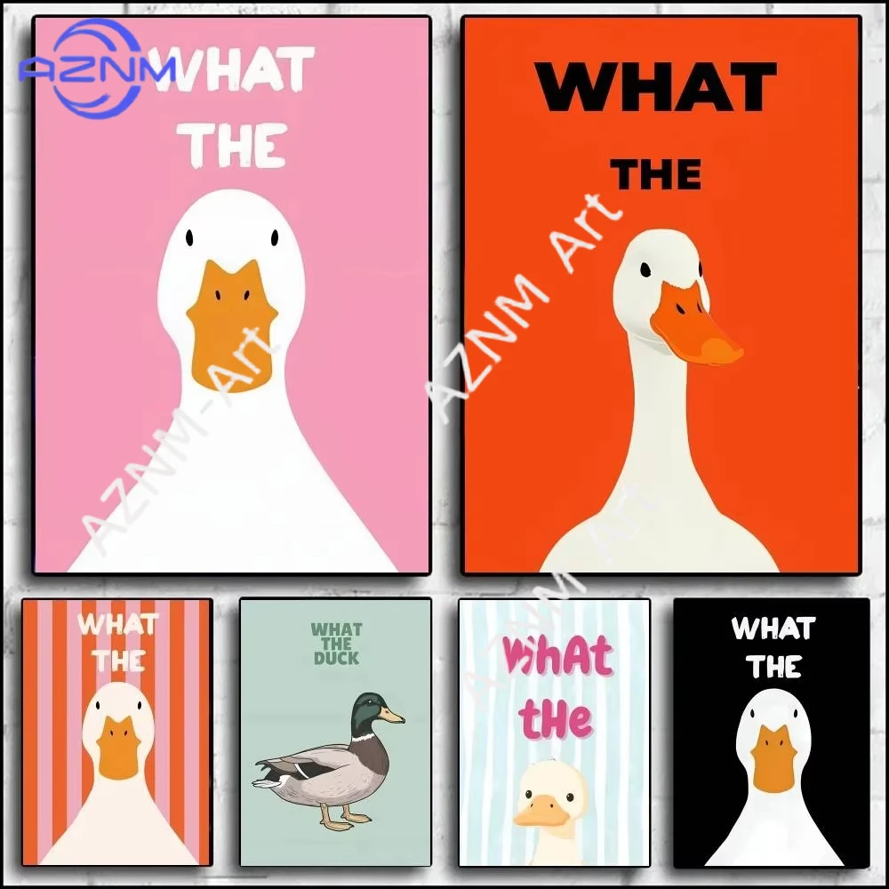 1 Stück What The Duck Print Art Lustiges süßes Tier-Poster, selbstklebender Kunstdruckpapier-Aufkleber, Kaffeehaus, Bar, Zimmer, Wanddekoration