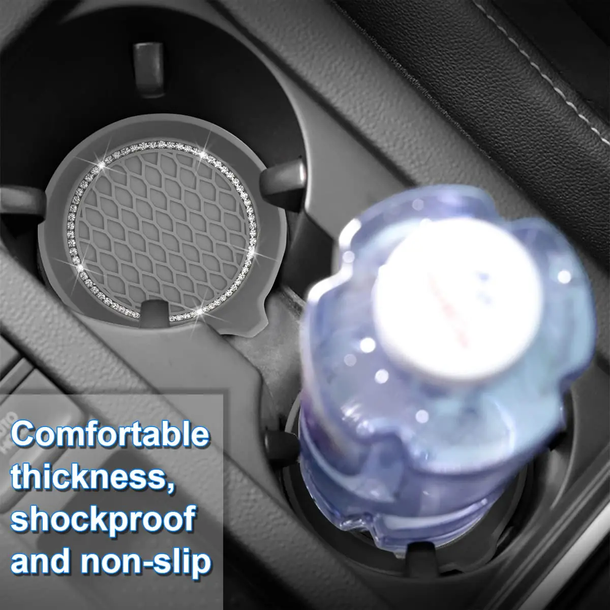 2pcs Car  Holder Coaster Silicone Cup Holder With Bling Crystal Rhinestone Insert Non-Slip Cup Holders Silent Pad