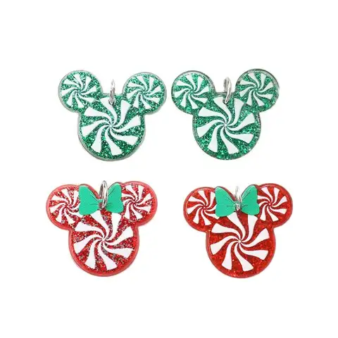 10Pcs Christmas Candy Charms Creative Acrylic Two Side Print Pendant For Necklace Earring DIY Making Accessories