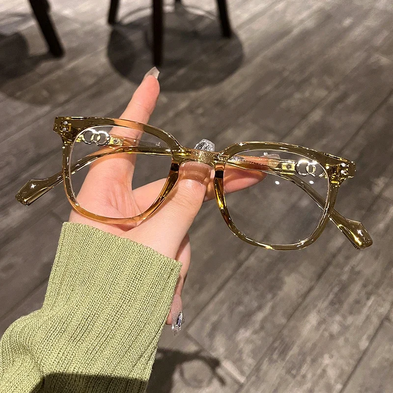 Fashion Large Frame Square Pearl White Women Myopia Eyeglass Frames Ultra Light Optical Anti Blue Light Color Changing Glasses