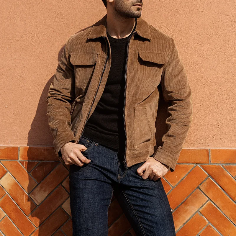2026 Spring and Autumn New Men's Retro Corduroy Jacket Lapel Jacket