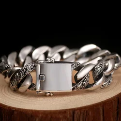 New Silver Color National Tide Retro Fashion Cuban Charm Bracelet Men Cuff Trend Domineering Street Fashion Jewelry