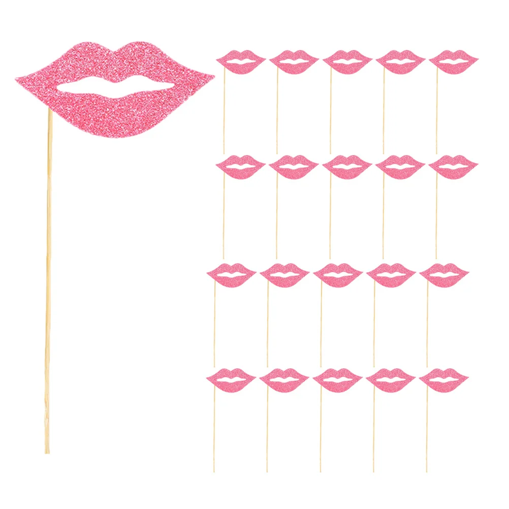 

60 pcs Red Lips Photo Props Pink Lip-Shaped Selfie Accessories For Birthday Wedding Party Carnival Festival Photobooth Supplies