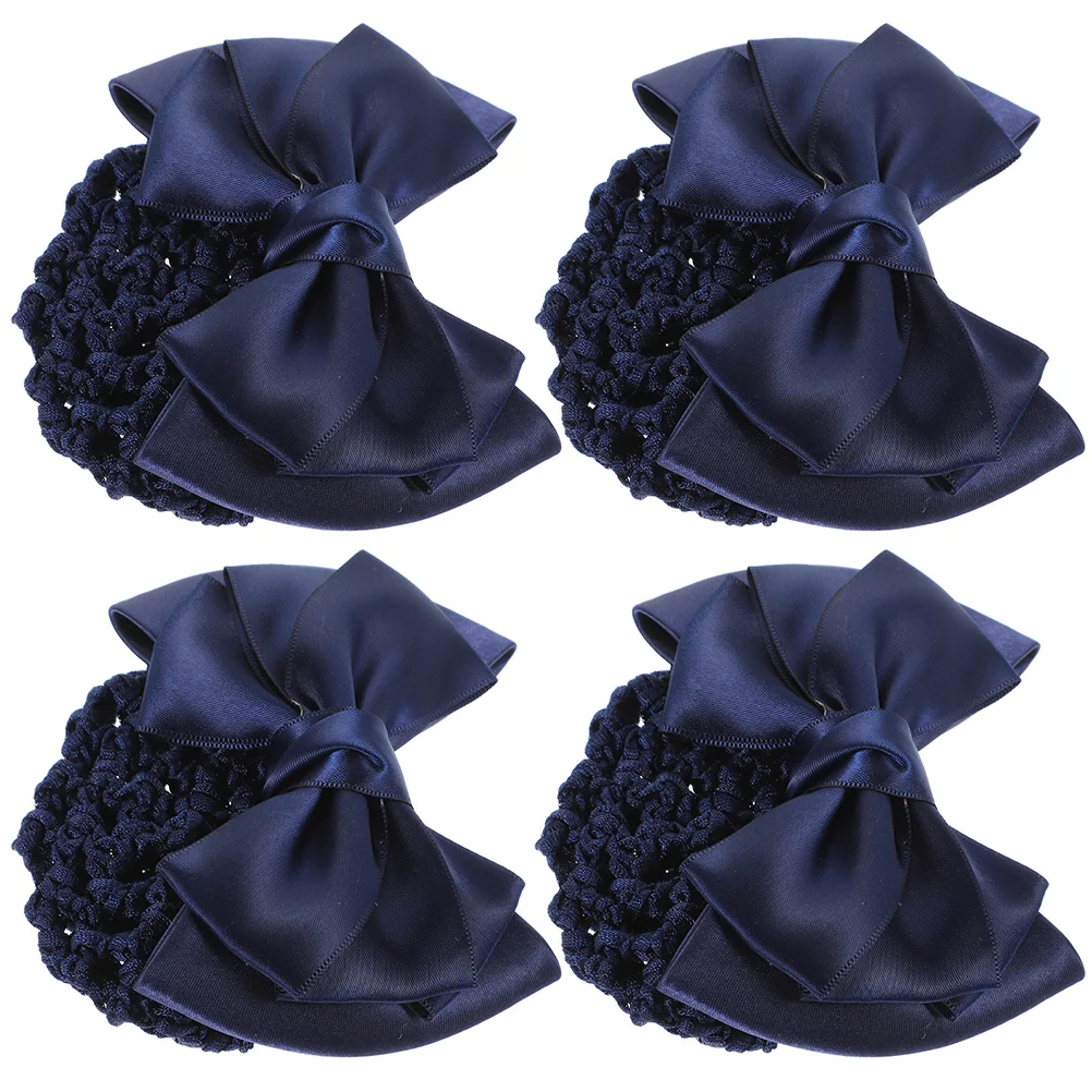 

4Pcs Women Bow Hairnet Hair Net Bun Cover Clip Hairnet Barrette Decorative Hair Bun Cover for Office School Ceremonies