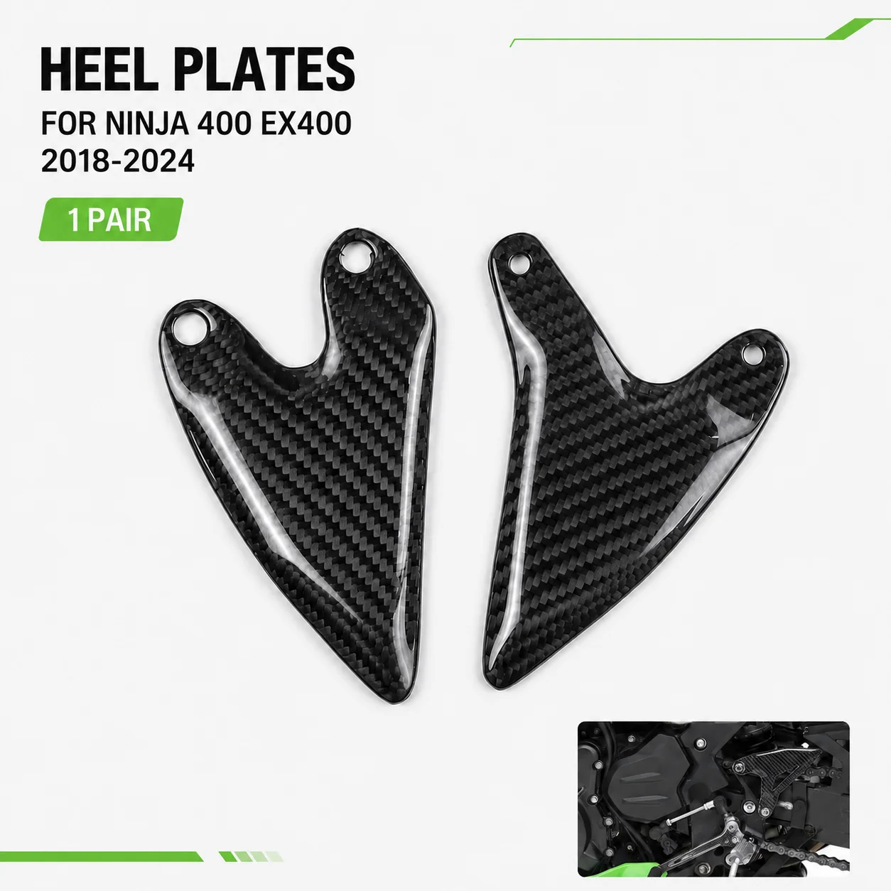 

Heel Plates Footrest Heel Guard Carbon Fiber Rearset Foot Peg Covers for Kawasaki Ninja 400 EX400 2018-2024 Motorcycle Parts