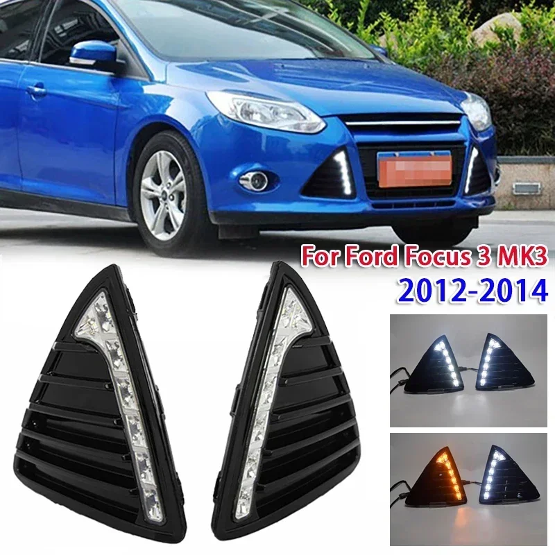 1Pair 12V Car LED Daytime Running Lights Fog Lamp for Ford Focus 3 MK3 2012-2014