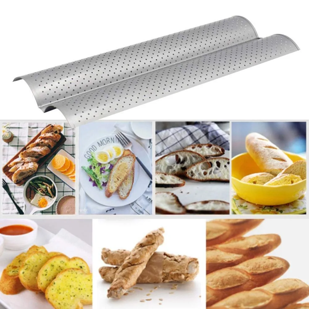 New 2/3/4 Slot Baguette Pan Carbon Steel Perforated French Bread Pan Nonstick Wavy Baguette Baking Tray Home Kitchen