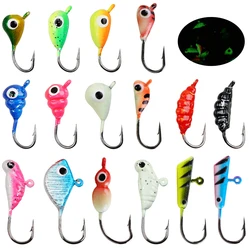 16Pcs Fishing Lures Ice Fishing Jigs Luminous Ice Fishing Gear Bass Crappie Jigs Head Hooks for Winter Ice Jigging Lure