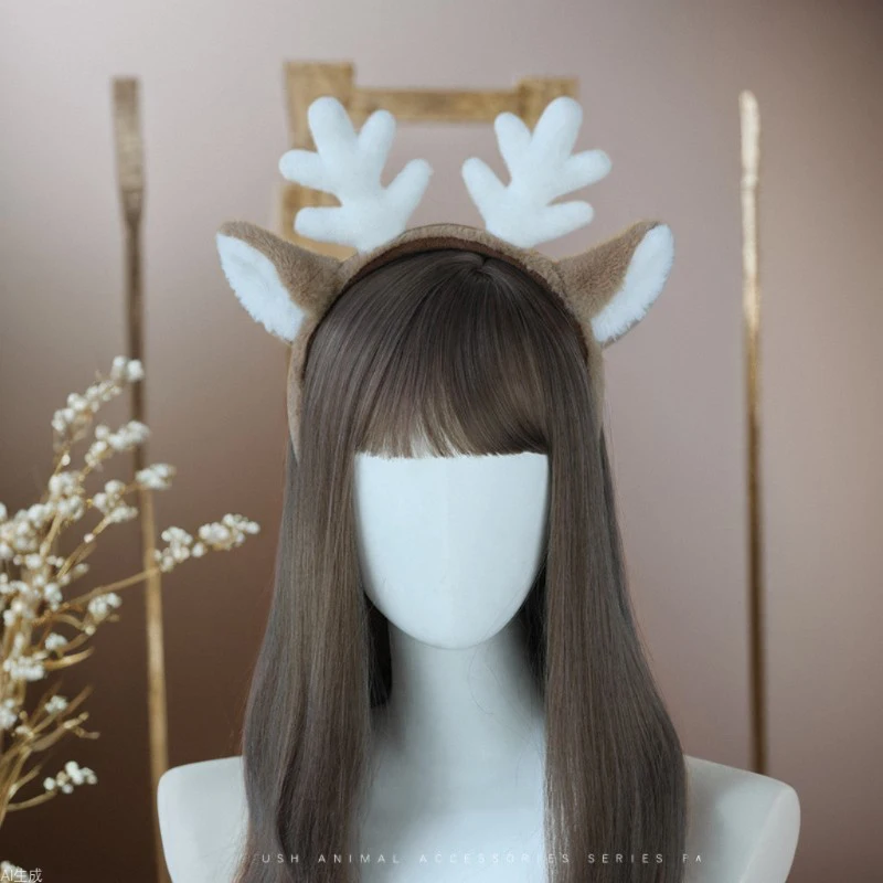 

Chirtsmas Headband Deer Horn Headwear Elk Head Band Merry Christmas Dress Up Flannel Elk Ear Horn Headband New Year Hairband