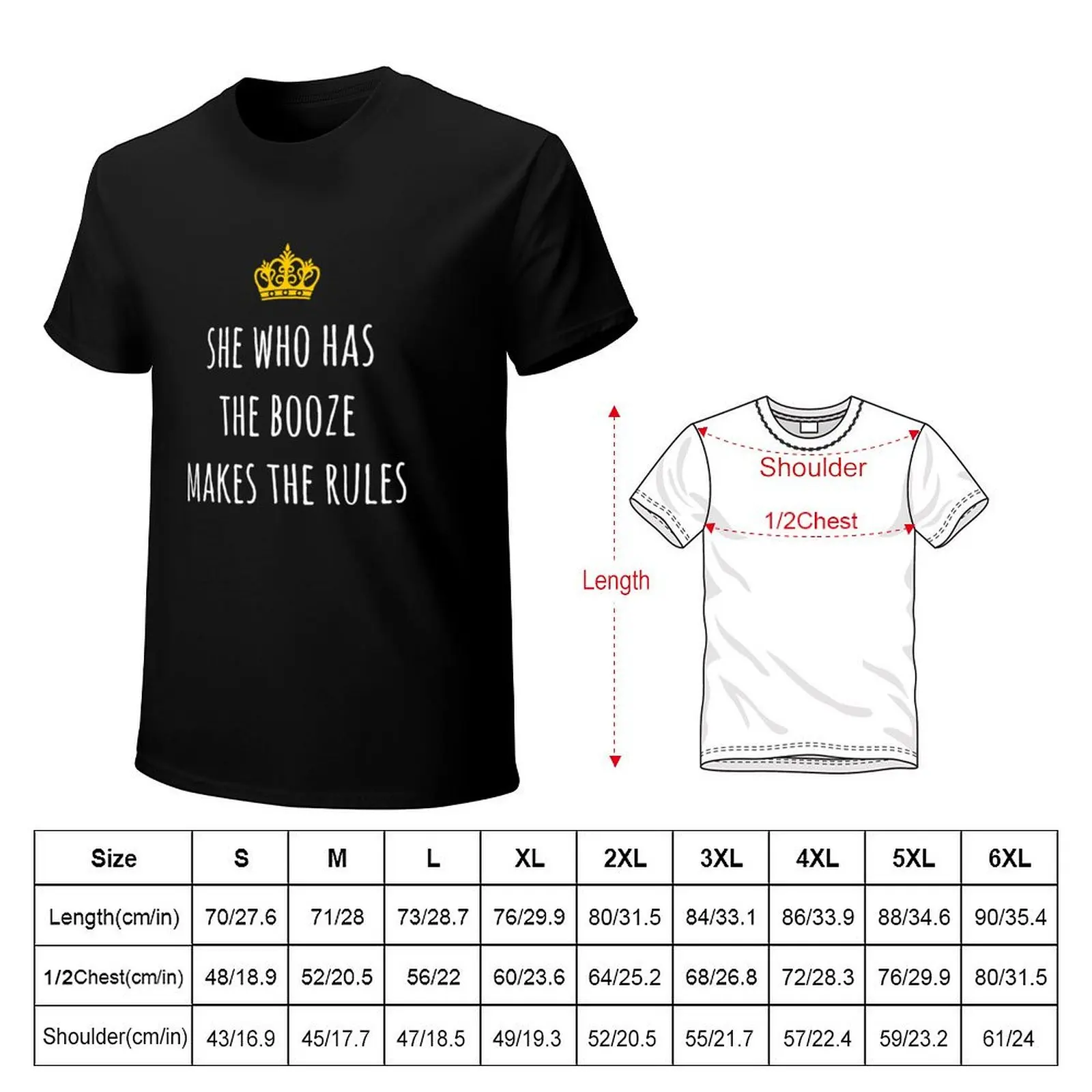 She Who Has The Booze Makes The Rules Funny Bartender Print T-Shirt Utility Work Short Sleeve Top