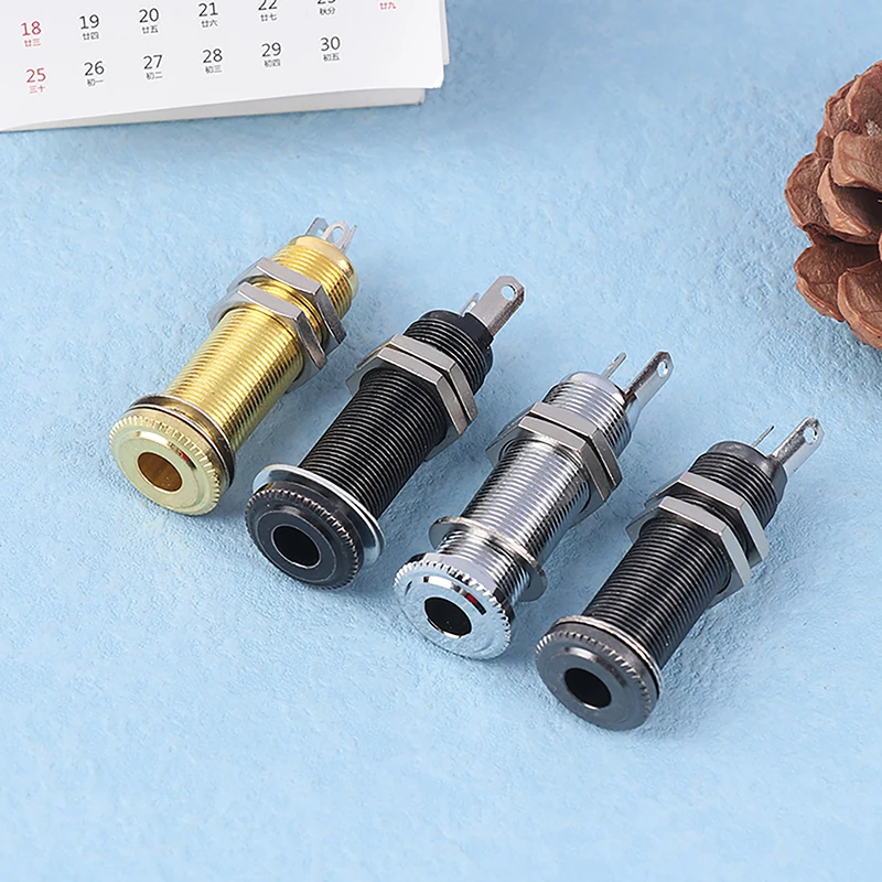 Electric Guitar Bass 6.35mm Socket Stereo 1/4 Inch Output Jacks Plug Brass Straight Tube Style Jack Anti-noisy Plug Socket