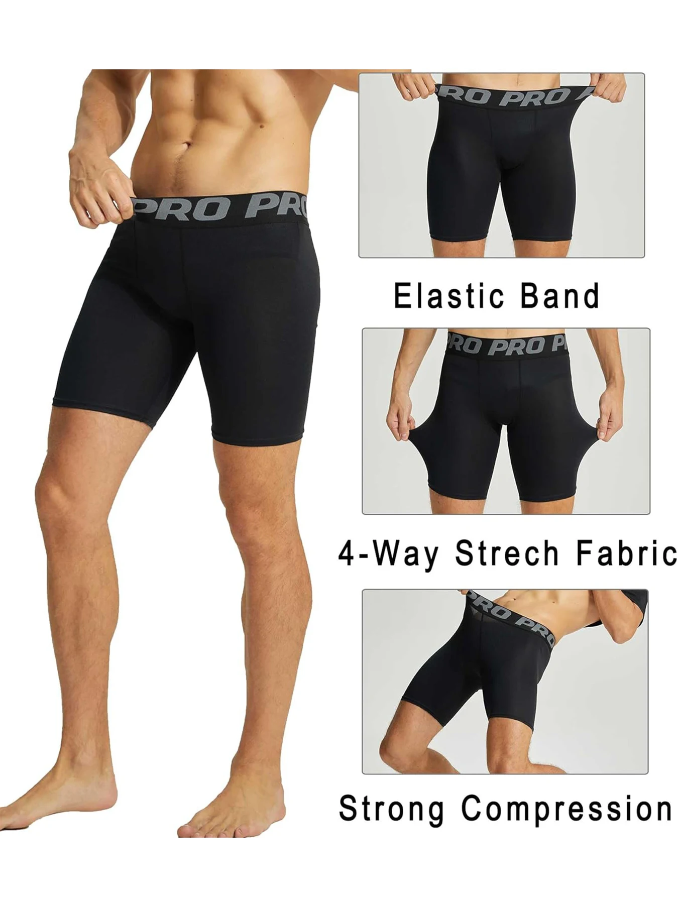 3 Pack Compression Shorts Men Quick Dry Workout Underwear Boxer Brief Biking Running Athletic Training Tights Sport Short image 5
