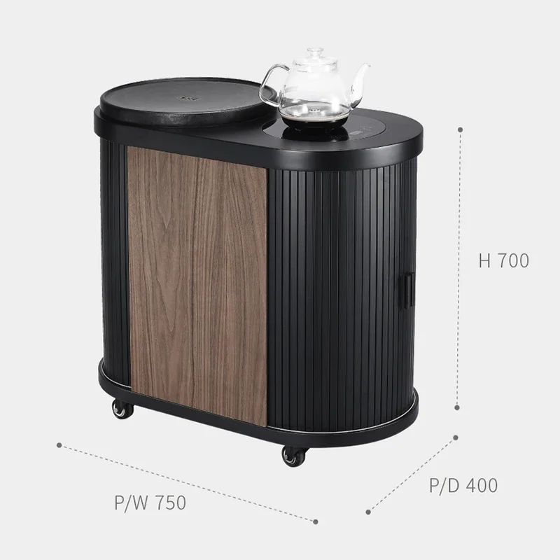 Solid Wood Mobile Tea Table Household Small Tea Trolley with Wheels Black Stone Tea Table Tea Set