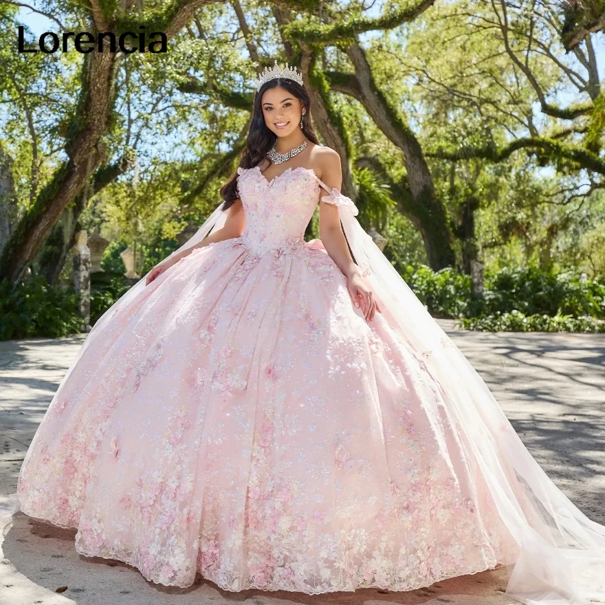 Personalizado rosa quinceanera vestido 2024 vestido de baile 3d flor arco applique frisado gravata espaguete doce 16 vestidos de 15 anos yqd699