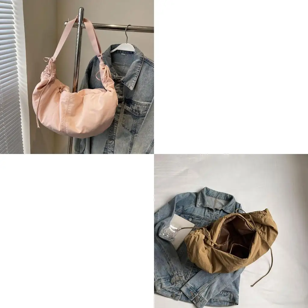 

D46D Unisex Shoulder Bag with Unique Pleated Detail Crossbody Bags Nylon Satchel Purse for Professionals and Students