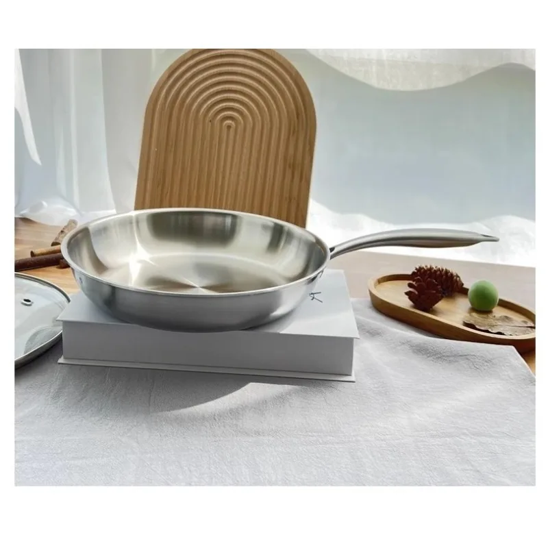 Stainless Steel Frying Pan, Household Uncoated Frying Pan, Pancake Maker, Single Handle Thick Flat Bottomed Frying Pan