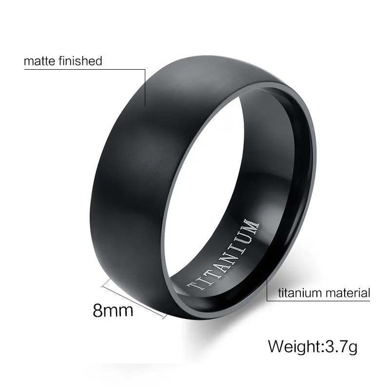 Vnox (Wholesale) 100% Titanium Rings Men 8mm Cool Black Jewelry Wedding Engagement Male