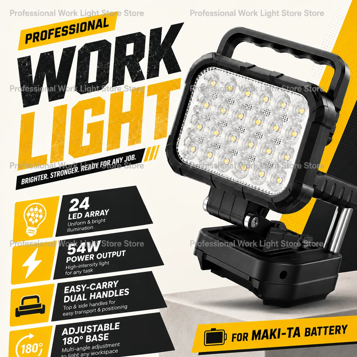 makit-a light 18v led,with dual handles, for Makita batteries, featuring 24 LED bulbs and high-intensity light