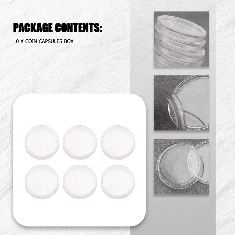 10 pcs Small round transparent plastic coin capsules box 22mm