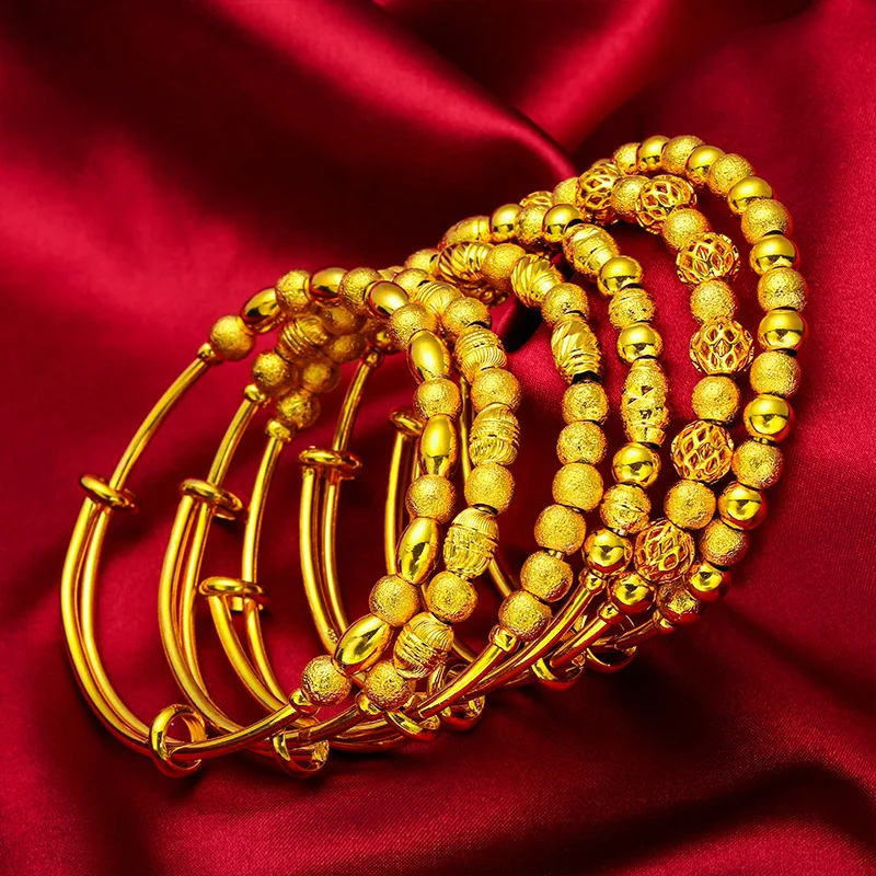 Pryna Jewelry   Push-Pull Lucky Bead Bracelet for Women, 24K Gold, AU999 | Engraved 