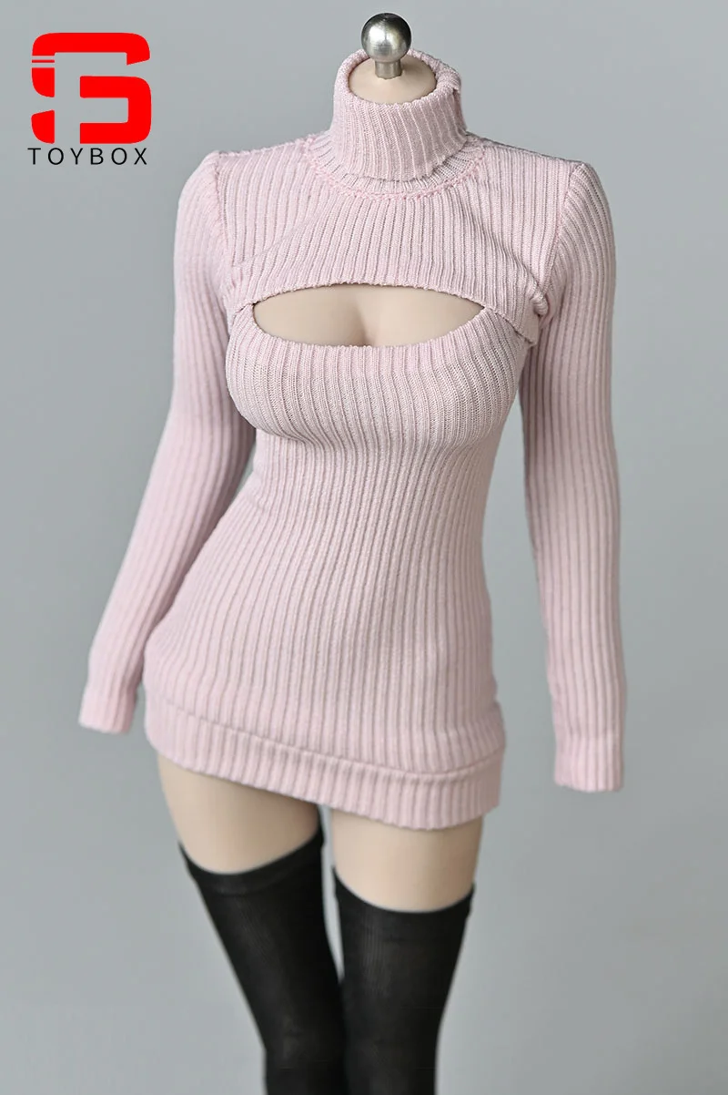 1/6 Kobieta Żołnierz Sweter Slim Elastic High Neck Knit Pullover Sexy Open Chest Tops Mini Sweter Sukienka dla 12-calowej figurki akcji