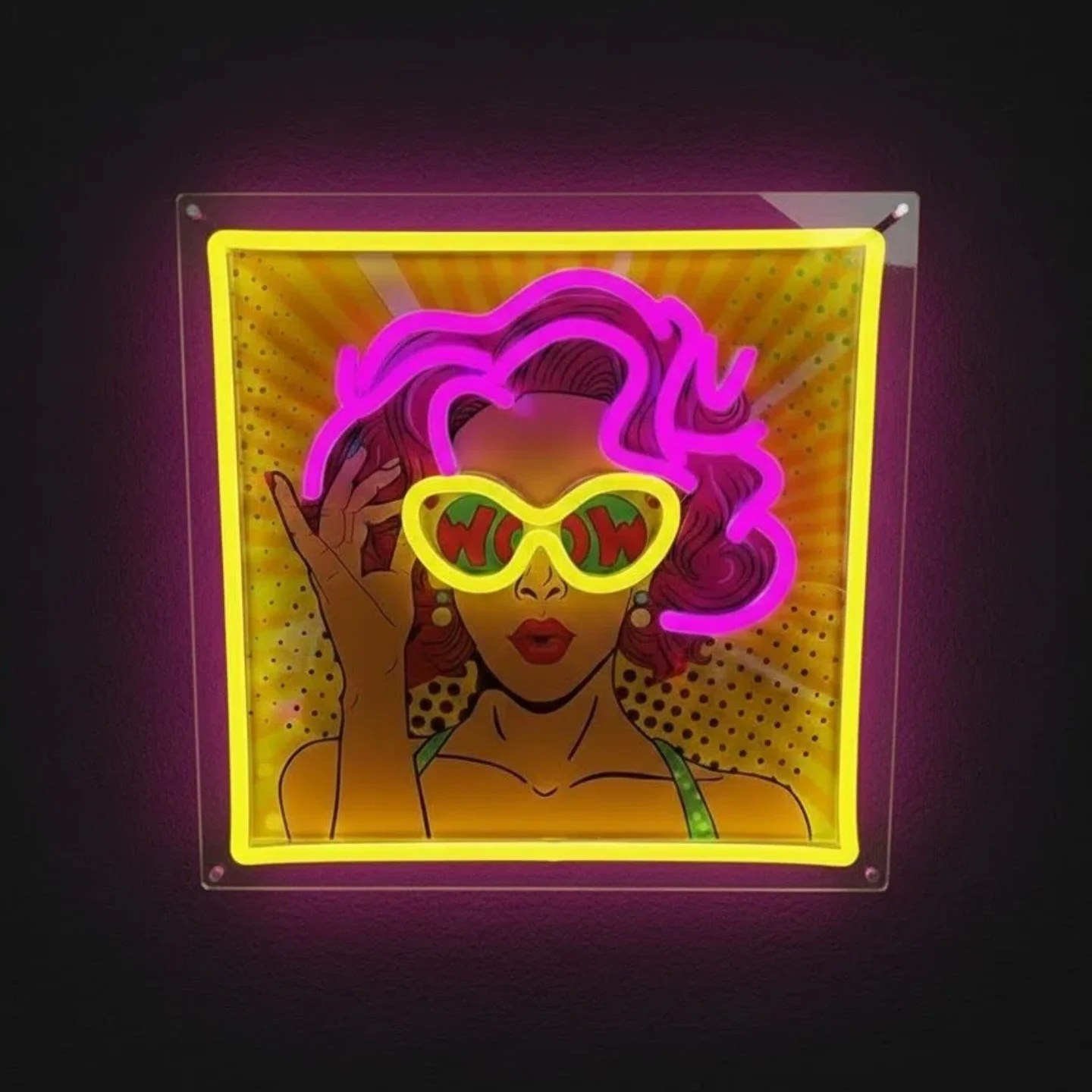 

Неоновая вывеска Pop Art Girl WOW с УФ-печатью, ретро-комикс, светодиодный светильник, настенный декор для спальни, салона красоты, эстетичный аксессуар для комнаты, USB, 12 дюймов, подарок
