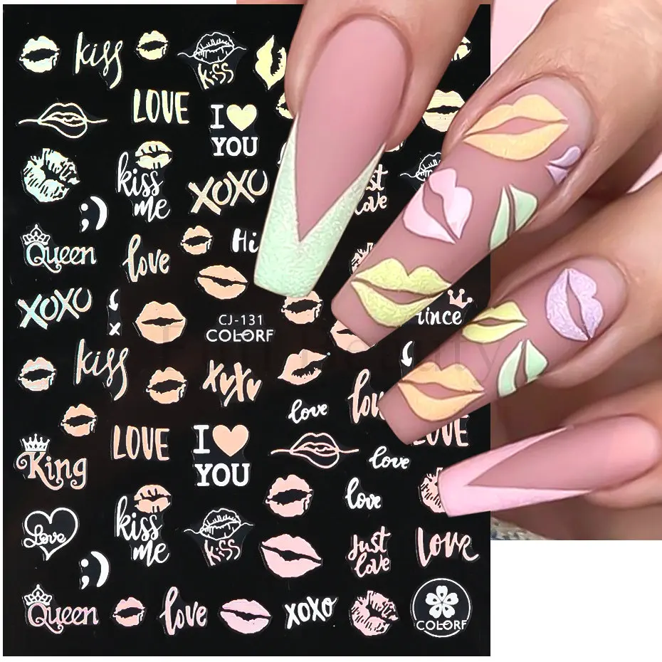 New Valentine's Day Nail Art Stickers Laser Love Rose Cupid 3D Stickers Cartoon Lovers Bear Stickers For Nails Nail Art Supplies