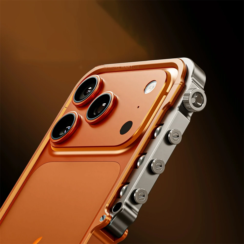 Metal Frame Case For iPhone 17 16 15 Pro Max Mechanical Aluminum Alloy Shockproof Protection Shell for Iphone 17pro Bumper Cover