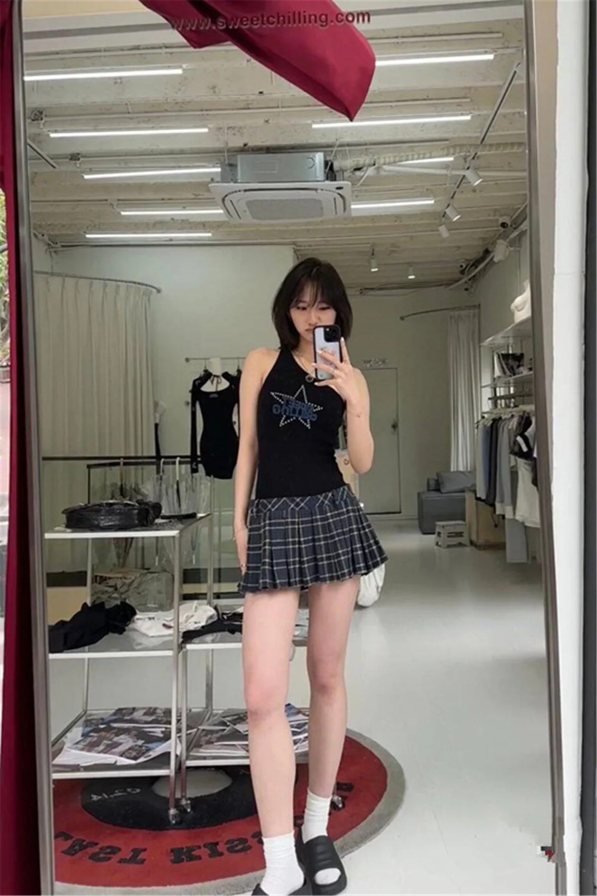 Summer Mini Skirts For Woman Korean Fashion Red Plaid Skirts For Women Y2k Skirts Pleated Skirts Preppy Style Side Button Up