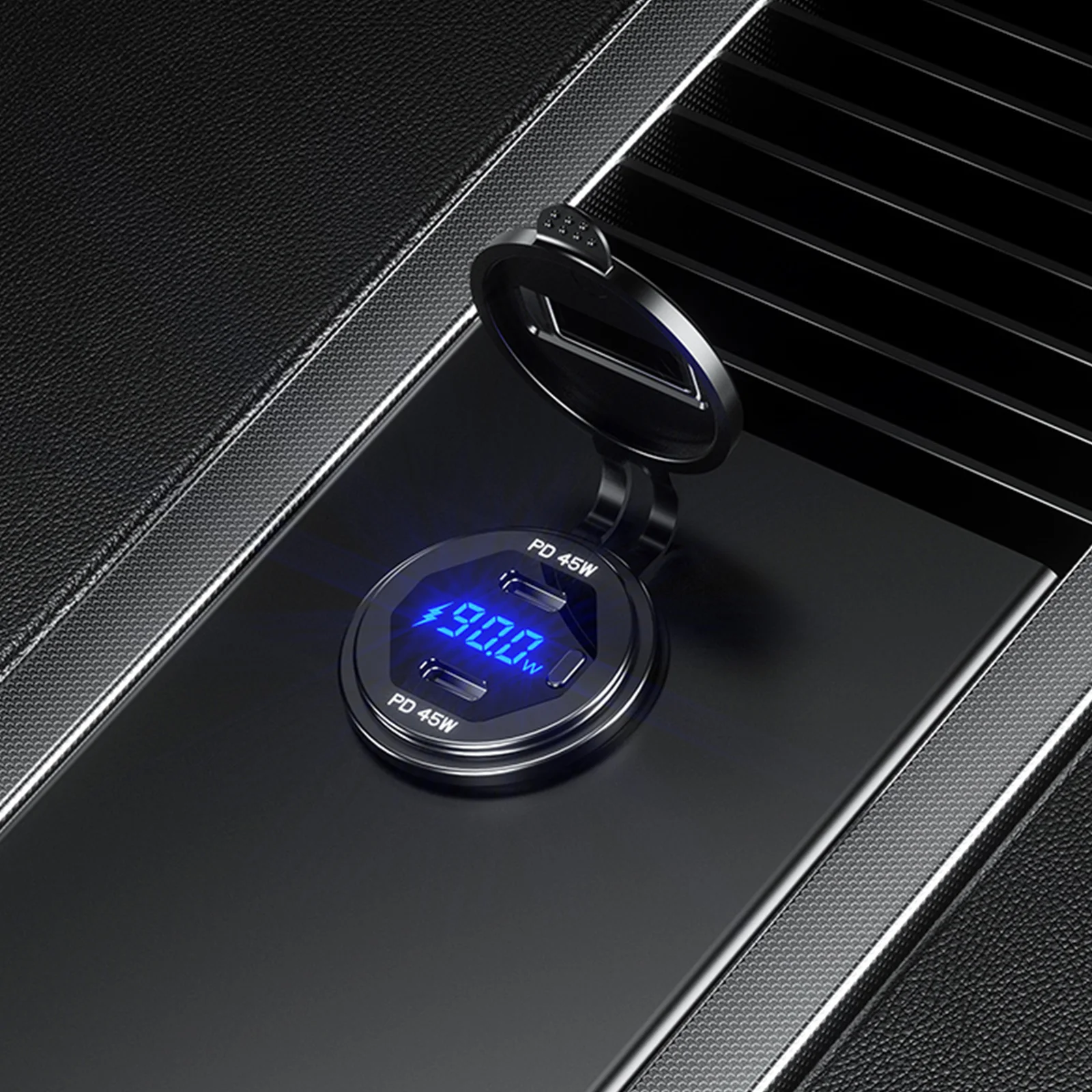 โลหะ Dual 45W USB C ประเภท C PD Fast ที่ชาร์จแบตในรถแรงดันไฟฟ้า/Power สำหรับ SUV รถจักรยานยนต์รถบรรทุกเรือรถบัส RV ATV Dropship