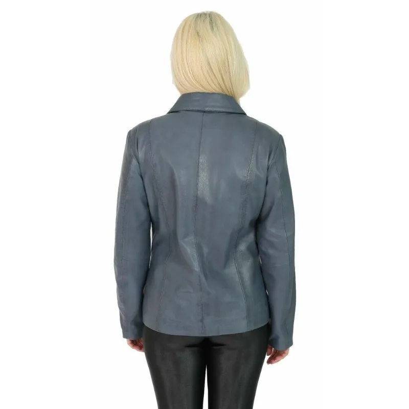 Women Sheepskin 100% Leather Jacket Grey High Quality Slim Fit Biker Coat