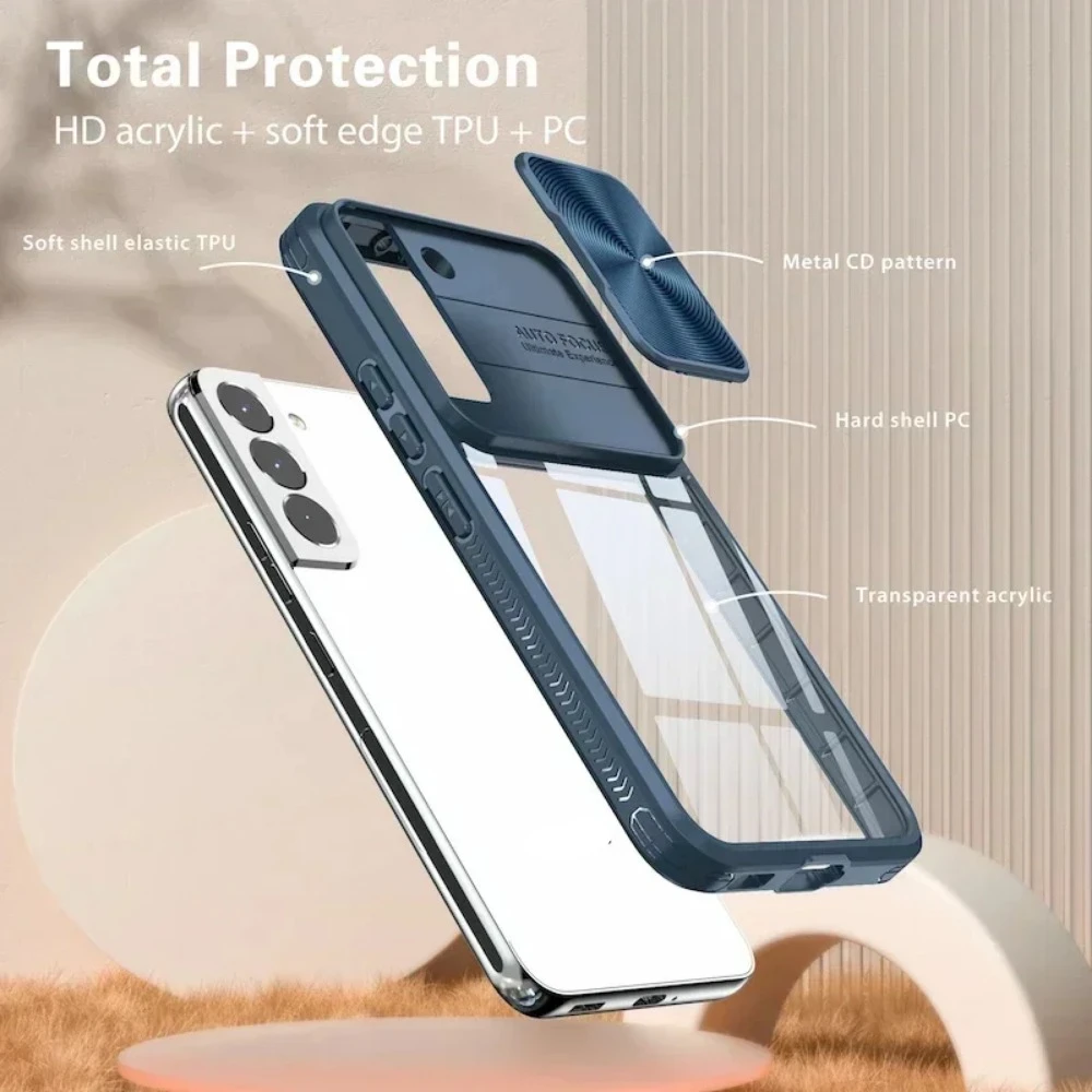 حافظة حماية منزلق للكاميرا لهاتف سامسونج جالاكسي S24 22 23 Ultra Plus 20 21 FE A12 A13 A54 A34 A03 A53 A73 S23 غطاء مقاوم للصدمات