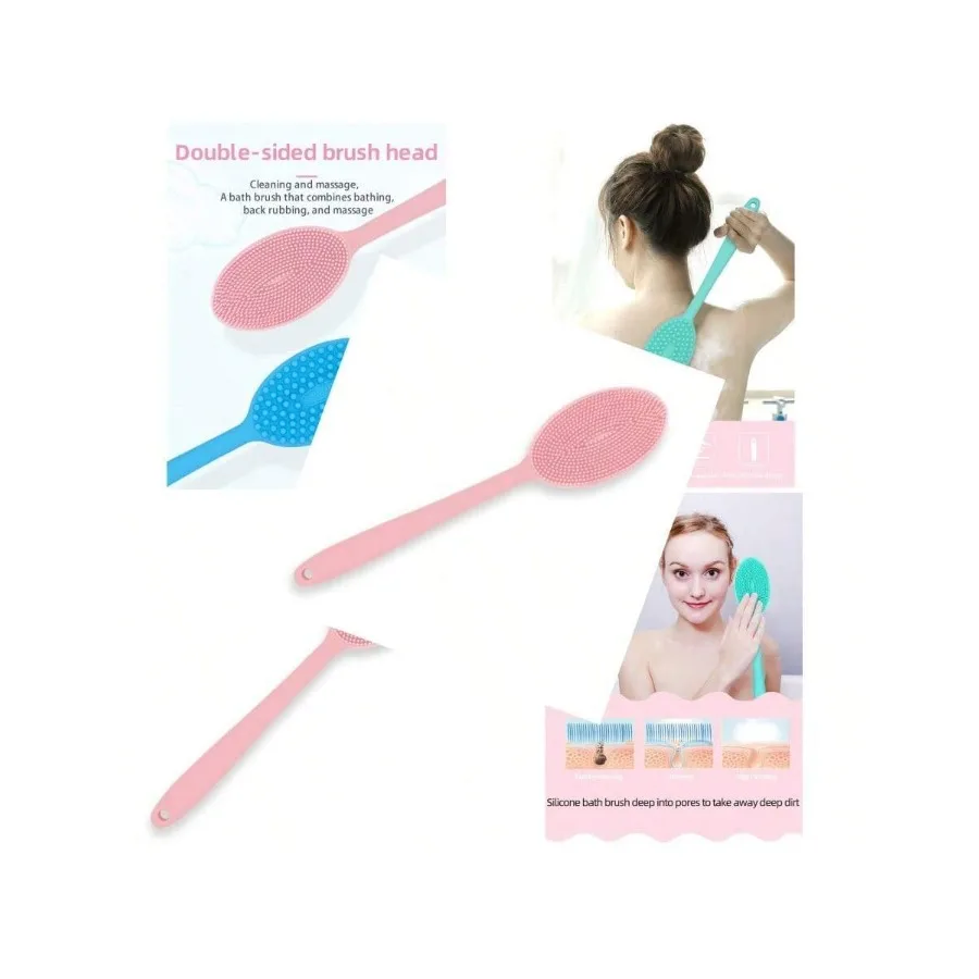 

【New style】Loofah Exfoliating Body Scrubber 2 In Face And Body Silicone Scrubber Silicone Shower Brush Bath Sponge Loofa Pink