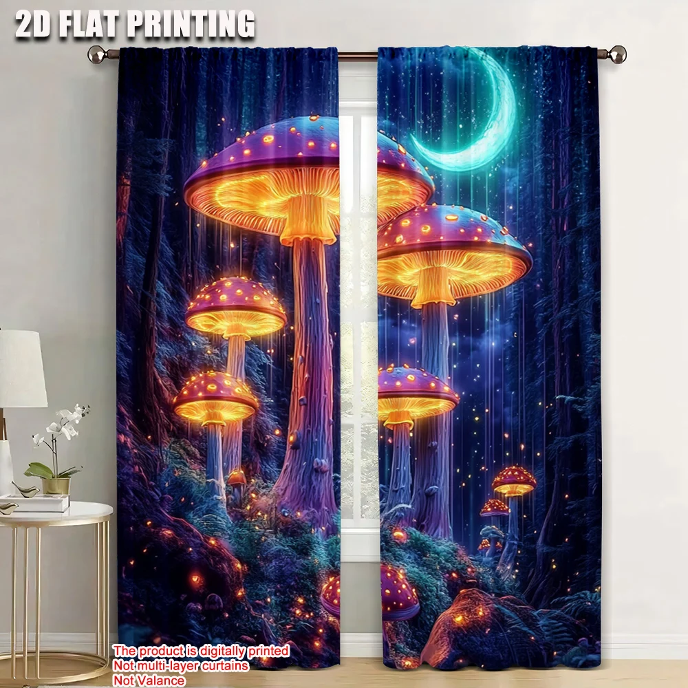 

2pc, Window Curtains mushroom Versatile Durable Polyester,Without Electricity Spring Party & Holiday Decor Suitable for Indoor