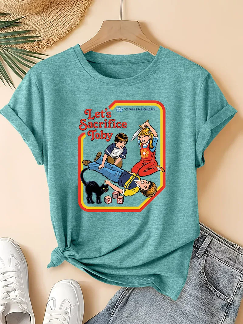 American-style Let's Sacrifice Toby Horror Satanist Graphic Tops Creative Cartoon T-shirt Streetwear Scary Short-sleeve Tee