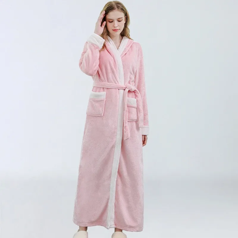 Autumn Winter Ladies Soft Bathrobe New In Flannel Long Thick Nightgown Loungewear Plus Size Comfortable Pajamas Warm Sleepwear