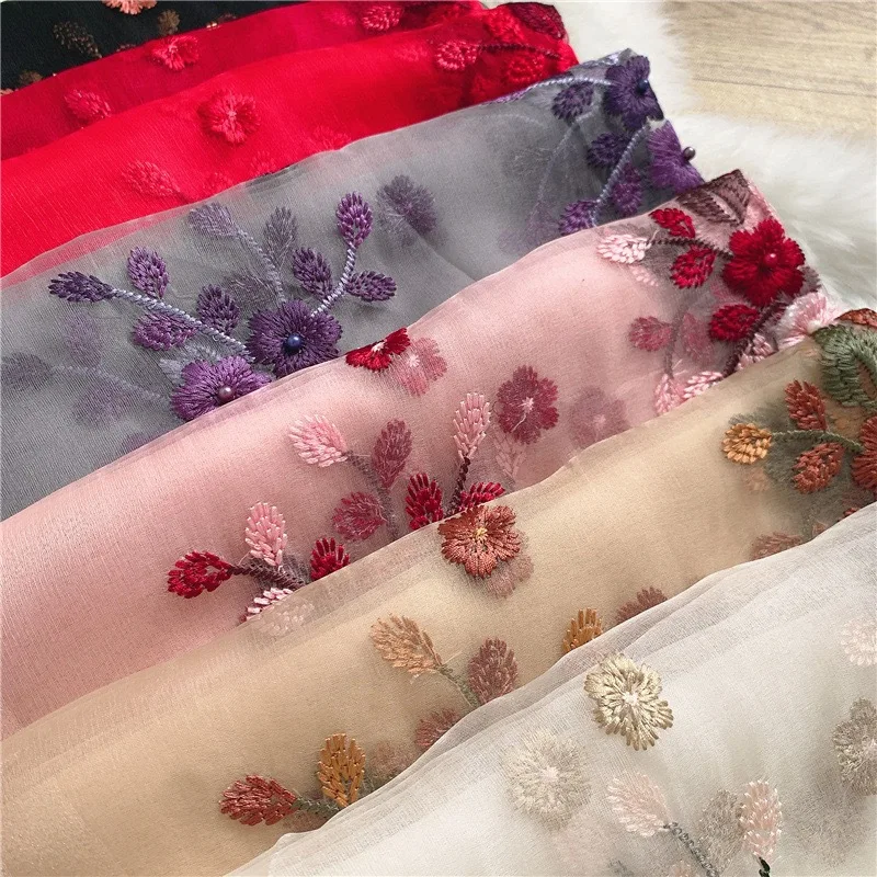 Silk Wool Scarf Fashon Beach Shawl Wraps for Women Neckerchief Embroidery Female Foulard Bandana Pashmina Hijab Scarves poncho