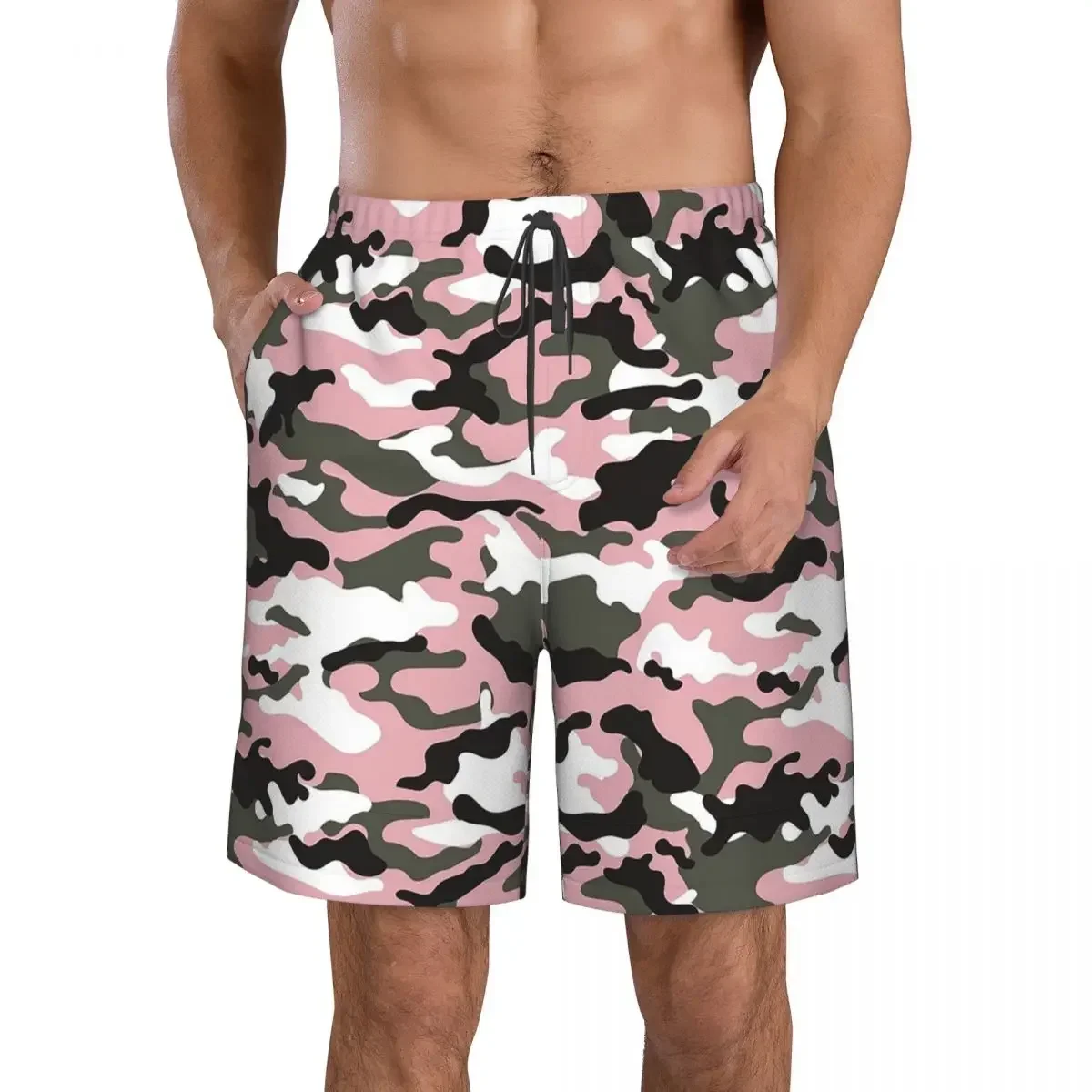 Pink Military Camo Pattern Girls Texture Squad Background Trunks Beach Board Shorts Casual Quick Dry Swim Summer Men Pants