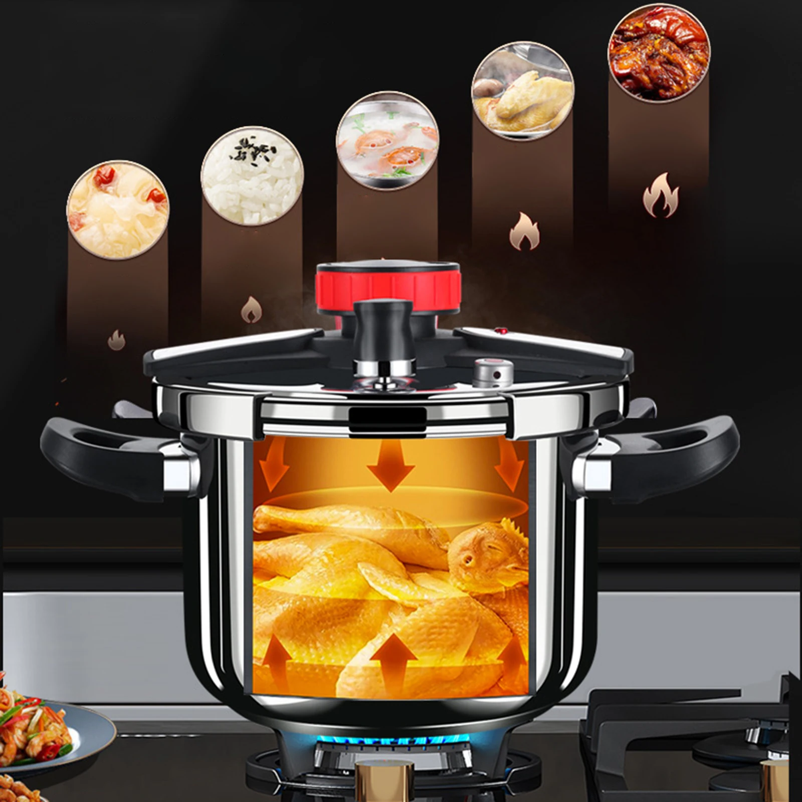 7L/8L/10L Pressure Cooker 304 Stainless Steel Household Explosion-Proof Multifunctional Pressure Cooker Electromagnetic Stove